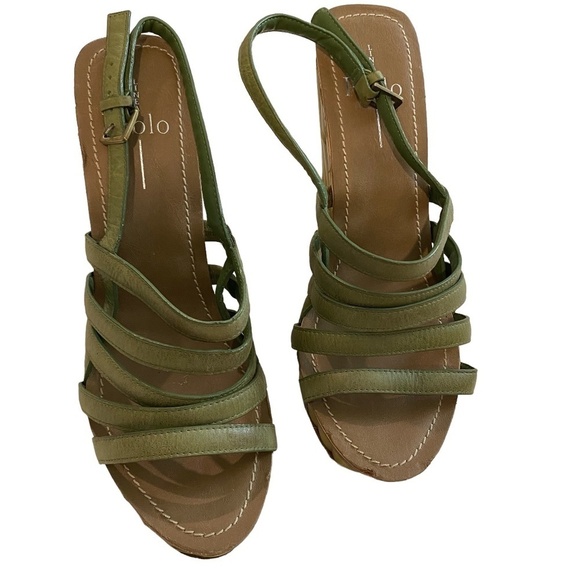 Linea Paolo Bamboo Wedges. Green/Brown. Sz 8 - Picture 1 of 8